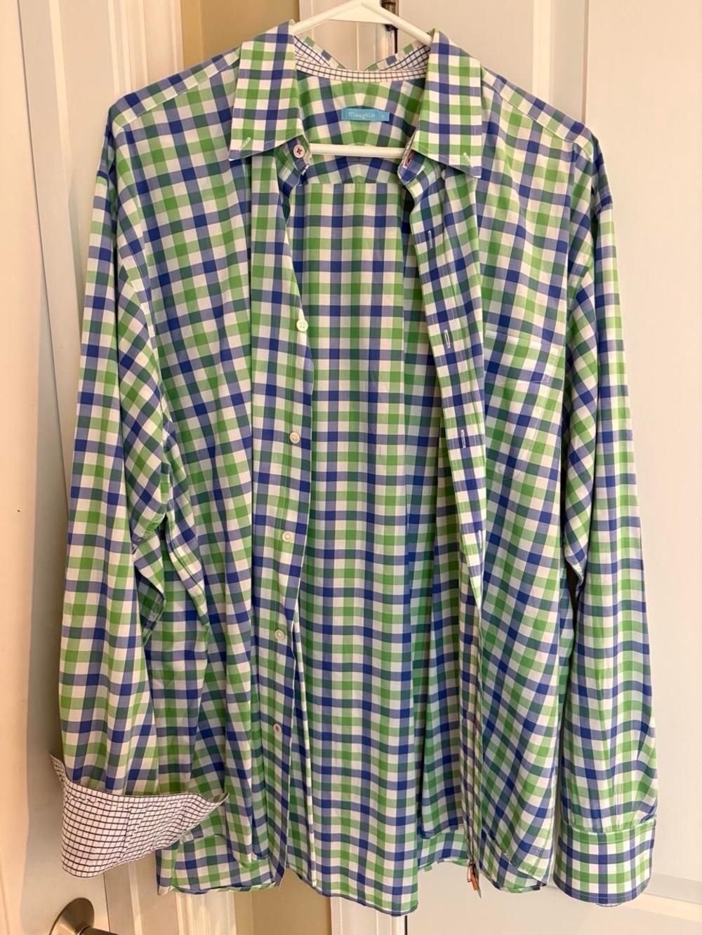J. McLaughlin Green and Blue Gingham Button-Down Shirt